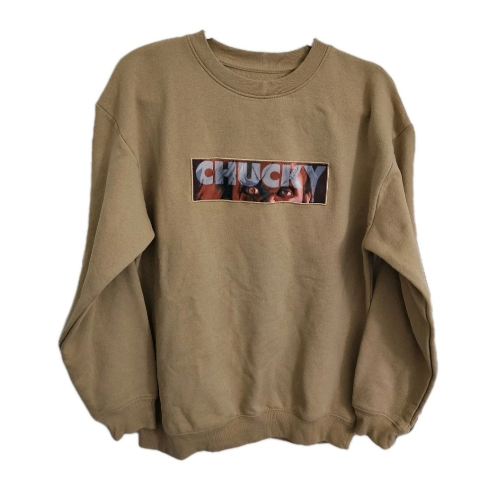 Chucky Horror Movie Sweatshirt Adult Medium Beige Crewneck Long Sleeve Unisex